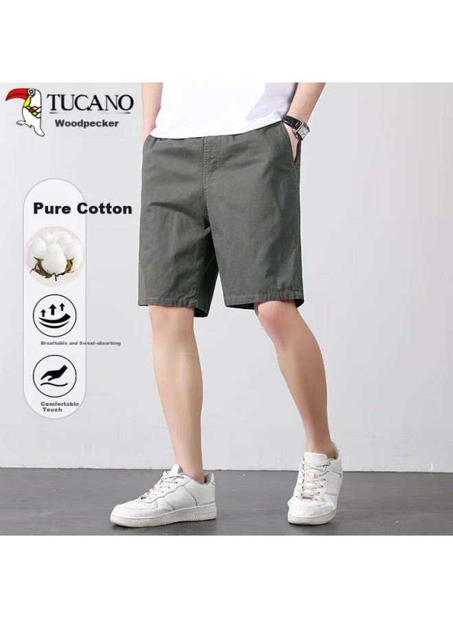 Tucano Men's Summer Solid Color Cotton Casual Sports Thin Breathable Five-point Shorts Military Green 5XL - Image 1