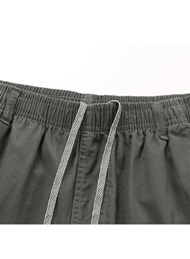 Tucano Men's Summer Solid Color Cotton Casual Sports Thin Breathable Five-point Shorts Military Green 5XL - Image 3
