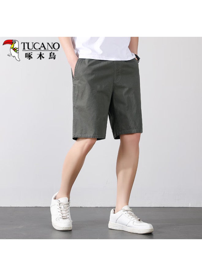 Tucano Men's Summer Solid Color Cotton Casual Sports Thin Breathable Five-point Shorts Military Green 5XL - Image 2