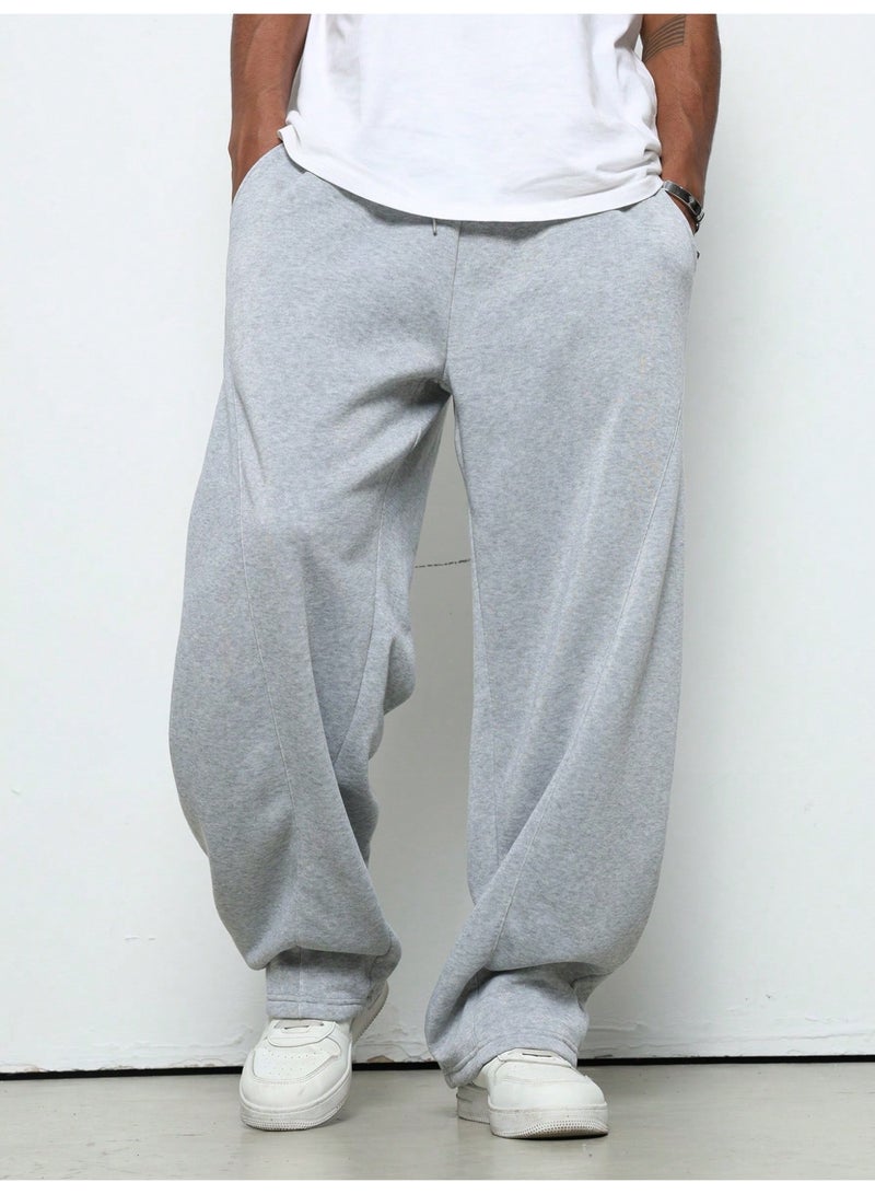 Men's Light Gray Wide Leg Sweatpants Oversized Loose Fit Drawstring Casual Trousers - Image 1
