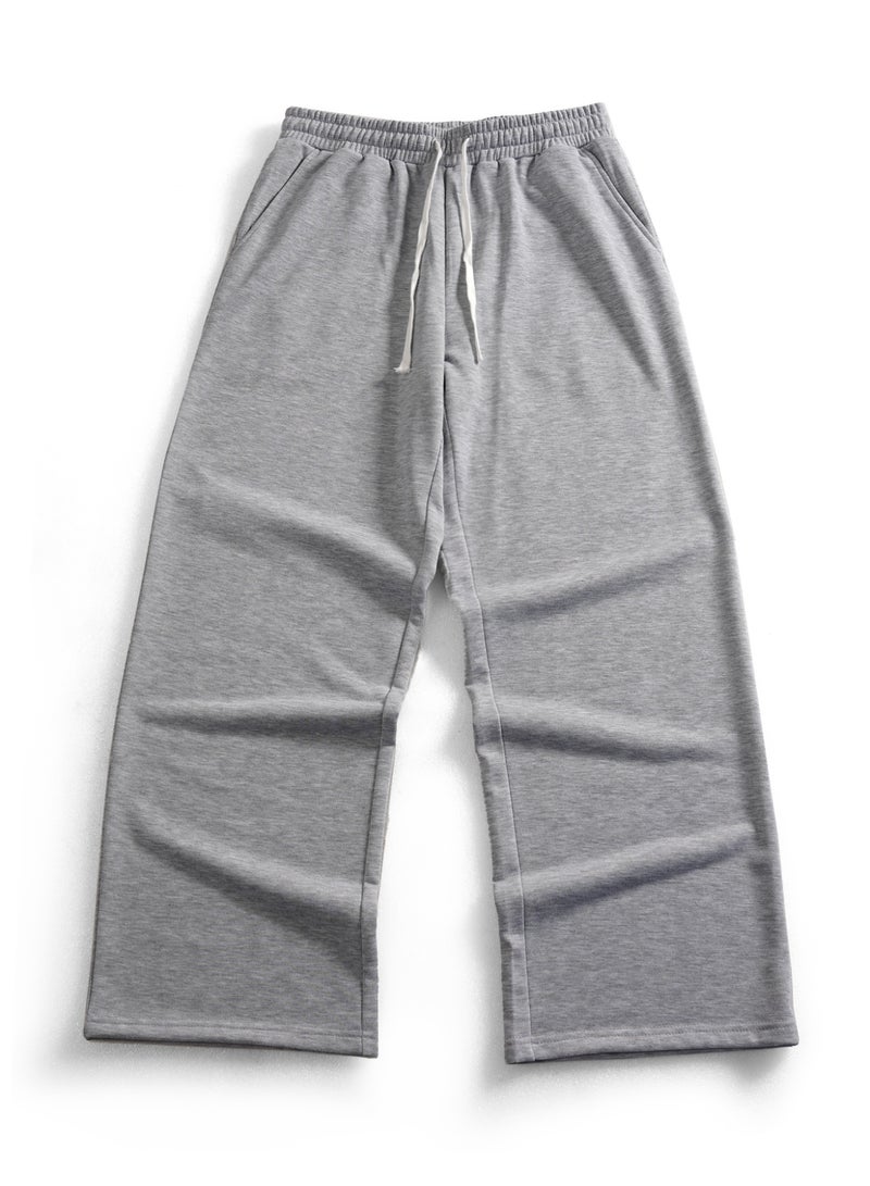 Men's Light Gray Wide Leg Sweatpants Oversized Loose Fit Drawstring Casual Trousers - Image 3