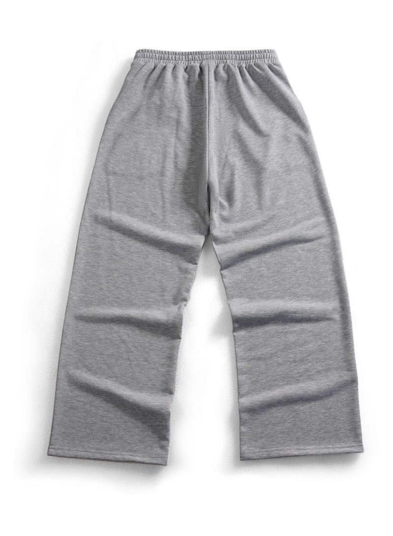 Men's Light Gray Wide Leg Sweatpants Oversized Loose Fit Drawstring Casual Trousers - Image 4