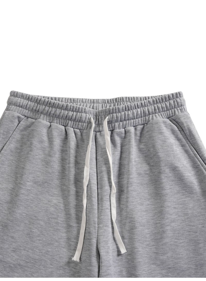 Men's Light Gray Wide Leg Sweatpants Oversized Loose Fit Drawstring Casual Trousers - Image 5