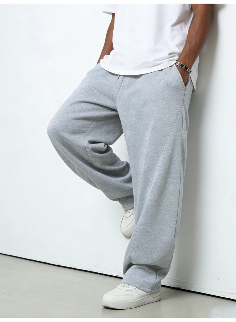 Men's Light Gray Wide Leg Sweatpants Oversized Loose Fit Drawstring Casual Trousers - Image 4