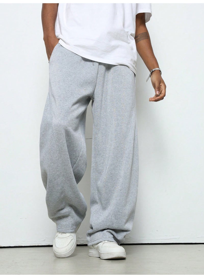Men's Light Gray Wide Leg Sweatpants Oversized Loose Fit Drawstring Casual Trousers - Image 1