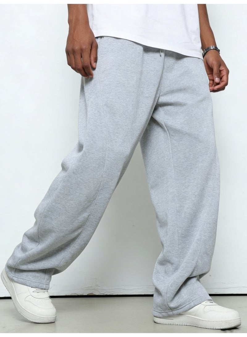 Men's Light Gray Wide Leg Sweatpants Oversized Loose Fit Drawstring Casual Trousers - Image 3