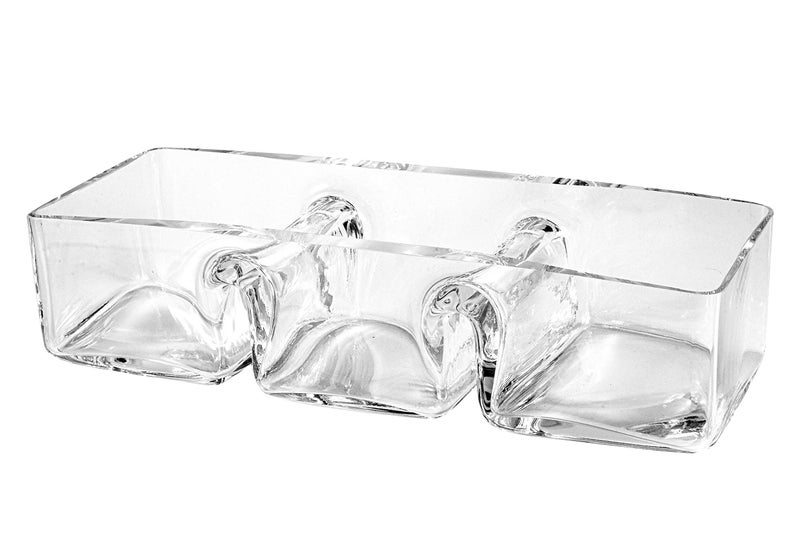 Barski Glass  Sectional  Relish  Divided Dish  Tray  3 Part  Rectangular  for Nuts Chocolate Fruit or Candies  12 Long  Made in Europe  by Barski