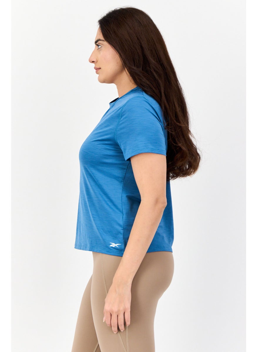 Reebok Women Sportswear Fit Short Sleeves Training Top, Blue  - Image 2
