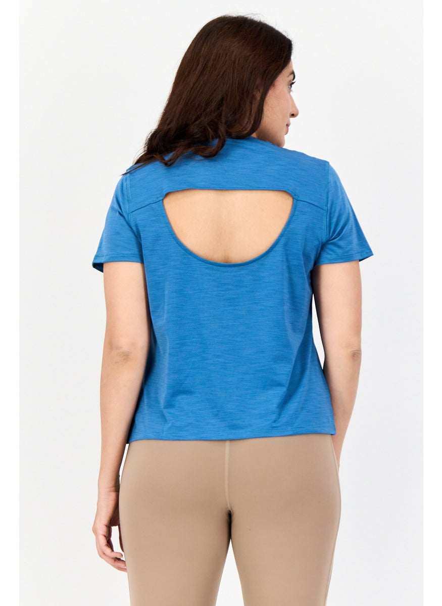 Reebok Women Sportswear Fit Short Sleeves Training Top, Blue  - Image 3