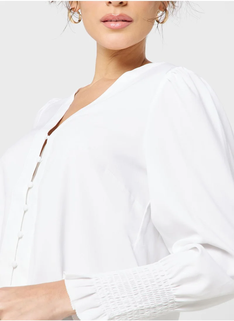 French Connection V-Neck Button Detail Top