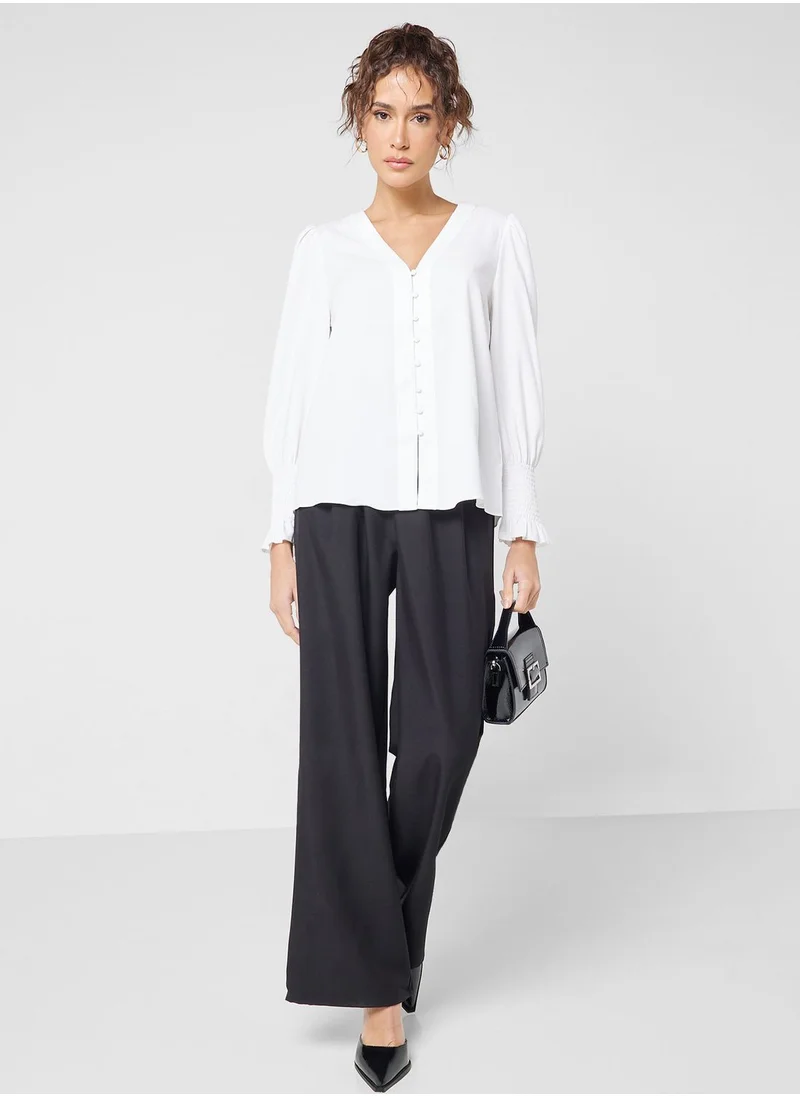 French Connection V-Neck Button Detail Top