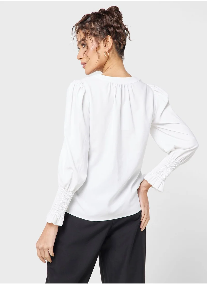 French Connection V-Neck Button Detail Top