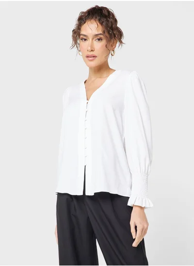 French Connection V-Neck Button Detail Top
