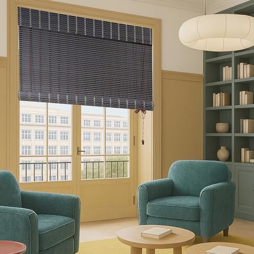 Mr.ChickWala Light Filtering & Cooling PVC Exterior & Interior Striped Opaque Window Blind for Balcony and Outdoor Area - Sun Shade, Heat Reducing, Dark Brown (3Feet Width X 7Feet Height) - Image 1