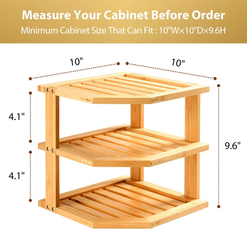 Umilife Plate Organizer for Cabinet, Bamboo Corner Shelf, Dish & Bread Organizer, Spice Rack, Kitchen Bathroom Countertop Storage Organization Space Saver - Image 4