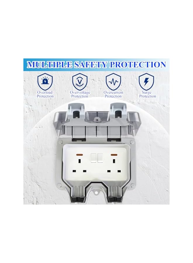 promass Outdoor Socket with 32Ft Extension Cord and Switch,IP66 Waterproof Double Electrical Plug Outlet Box,Power Sockets Exterior for Garden Garage Outside Electric Appliance - Image 4