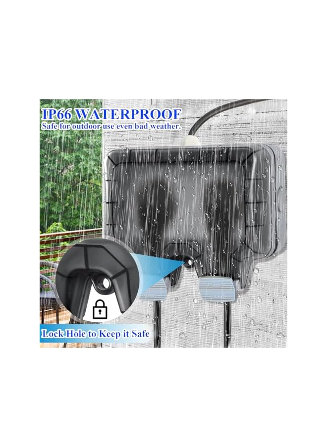 promass Outdoor Socket with 32Ft Extension Cord and Switch,IP66 Waterproof Double Electrical Plug Outlet Box,Power Sockets Exterior for Garden Garage Outside Electric Appliance - Image 3