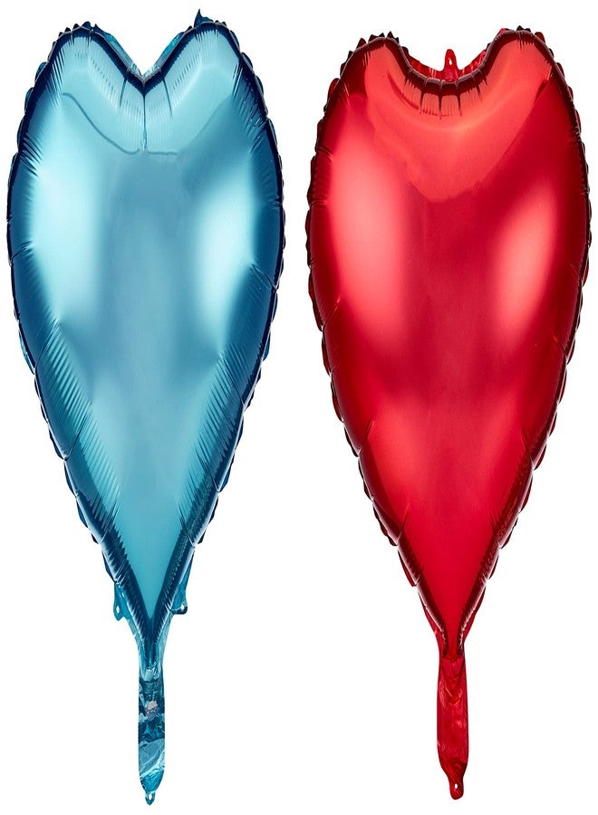 Just Party 5 Pcs Red & Blue 18 Inch Heart Shape Foil Balloons with Shiny Surface For Birthdays/Anniversary/Engagement/Baby Shower/bachelorette Party Decorations (Satin Roll & Straw Included) - Image 1
