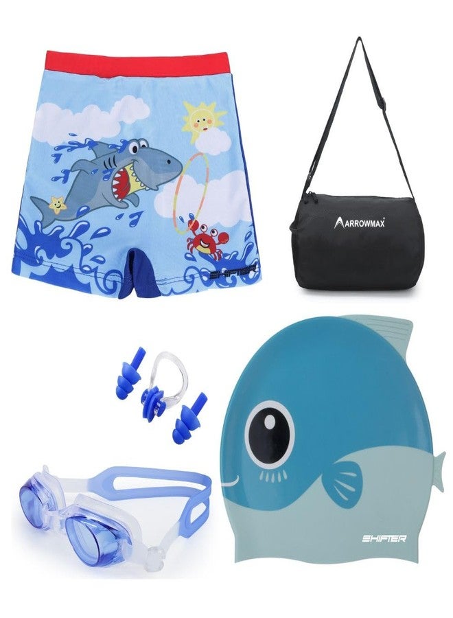 SHIFTER 1pc Swimming Costume for Boys,1pc Swimming Goggles,1pc Swimming Cap,Earplugs,Noseplug Set Combo for Kids Set-Premium Swimming Trunks- Swim Cap for Kids-Carry Bag (13-14 Years, Multicolor) - Image 2