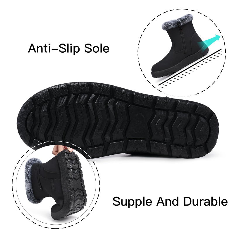 SHIBEVER Women's Snow Boots Winter Fur Lined Waterproof Anti-Slip Leather Women Ankle Snow Boots Black Size 8 - Image 4