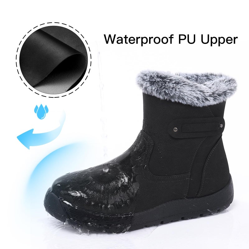 SHIBEVER Women's Snow Boots Winter Fur Lined Waterproof Anti-Slip Leather Women Ankle Snow Boots Black Size 8 - Image 5
