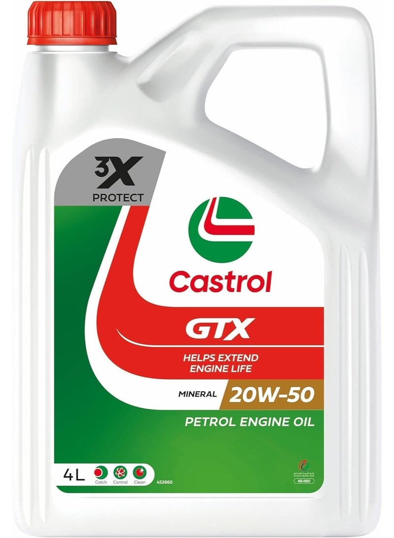 كاسترول زيت محرك كاسترول GTX 20W‑50 للبترول 4 لتر – تركيبة 3XProtect - Image 1