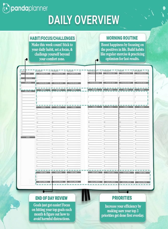 Panda Planner Weekly Turquoise - Productivity & Happiness- 1 Year Planner - 8.5 x 11" - Softcover - Weekly Layout, Calendar, Journal, Daily Gratitude, Personal Organizer: All-in-1! Guaranteed - Image 2