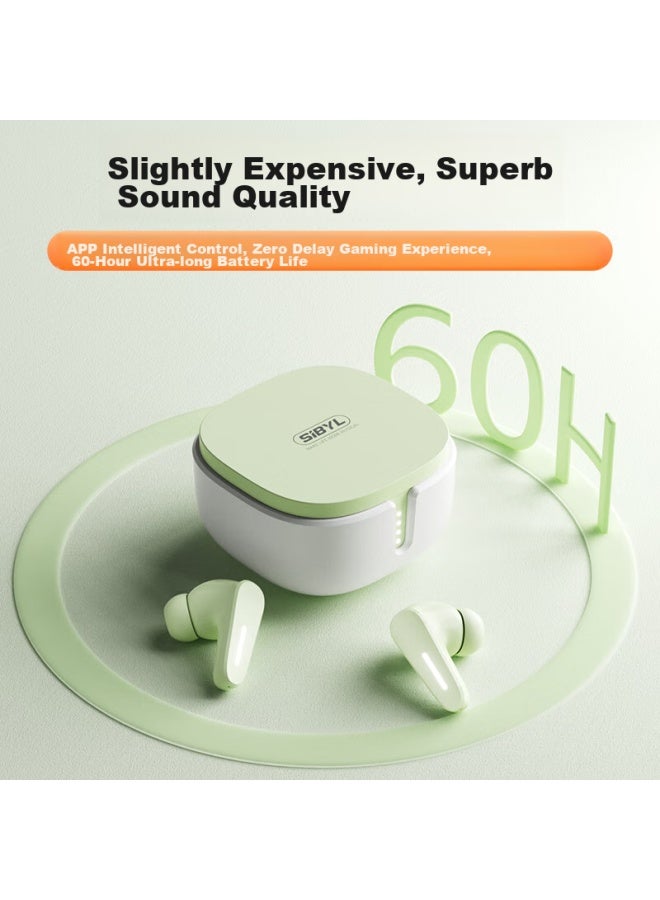 Sibyl Wireless Bluetooth Headphones With Noise Cancellation, Low Latency For Music, Gaming, Calls, In-ear Design, Compatible With Huawei, Apple, Honor, Oppo, Xiaomi, Vivo, Green - Image 1