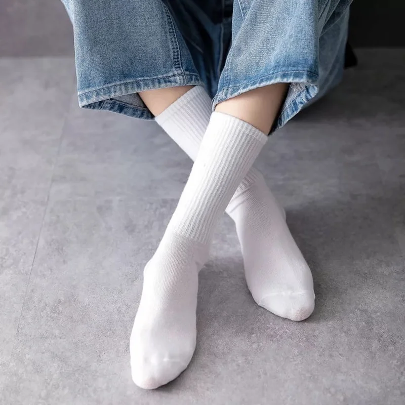 بي جي كي Unisex College Plain Patternless Socks White 6 Pieces