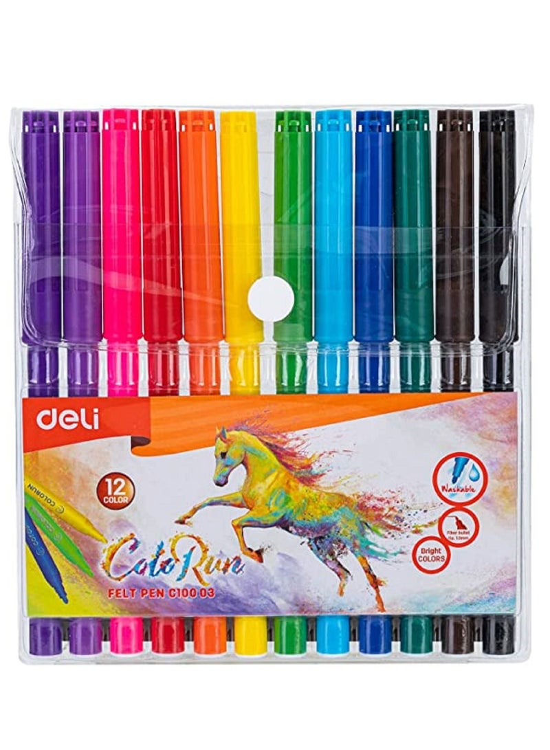 Deli Sketch Pen 12 Piece C10003 Bullet Tip 1.0mm Washable - Image 4