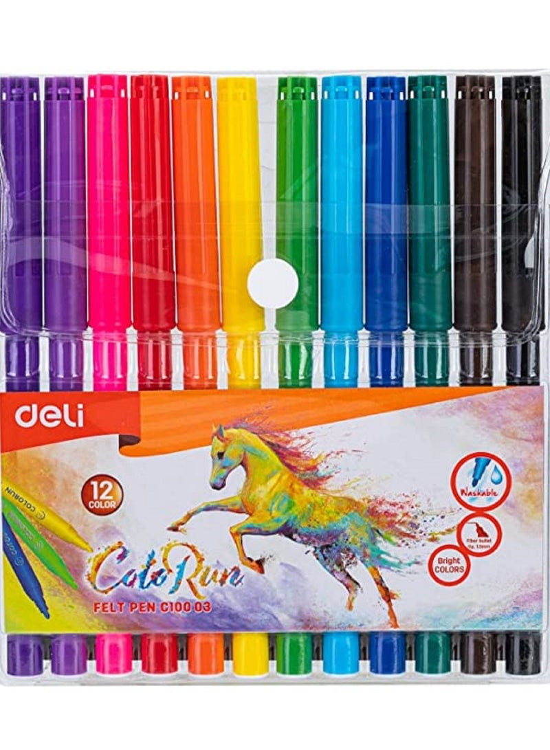 Deli Sketch Pen 12 Piece C10003 Bullet Tip 1.0mm Washable - Image 1