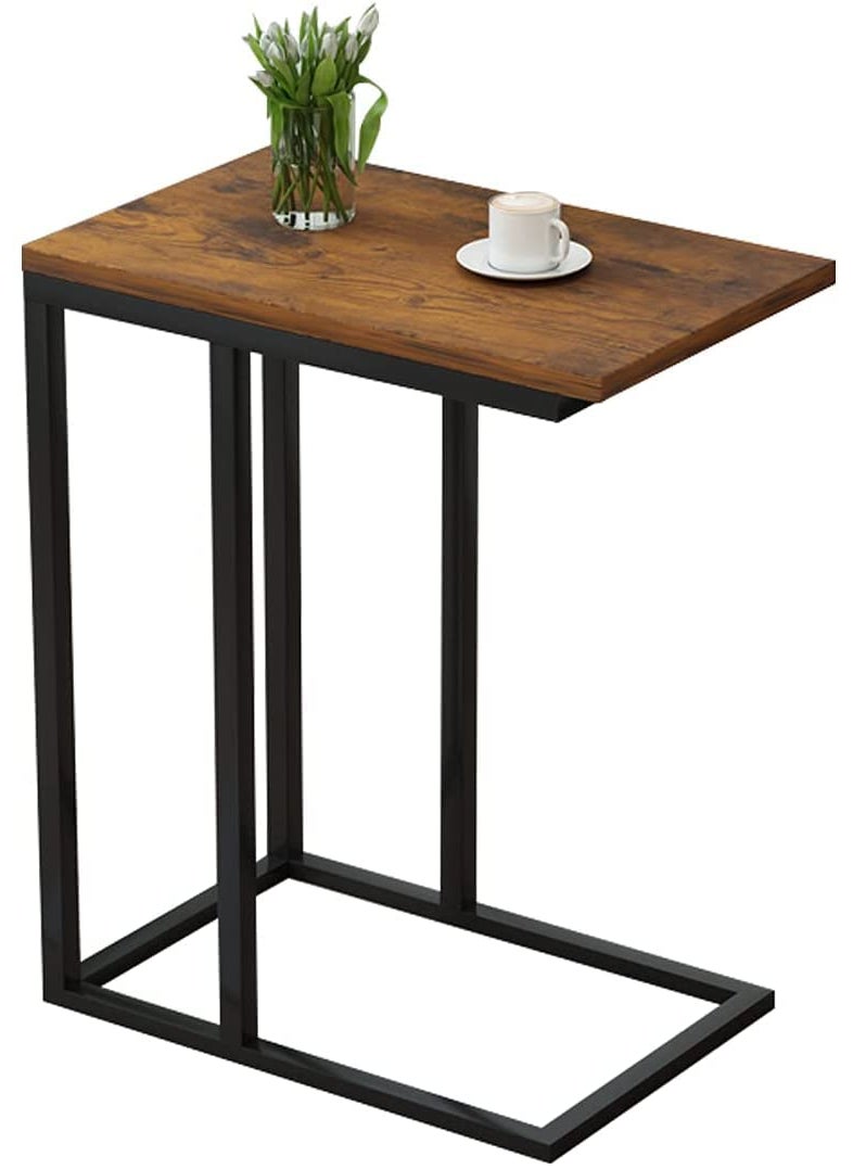 INDIAN DECOR INDIAN DECOR 48180 Sofa Side End TableC Shaped Small TableCouch Snack Coffee Table for Small Space Living Room BedroomMetal Frame Nightstand Black Frame with Brown top 