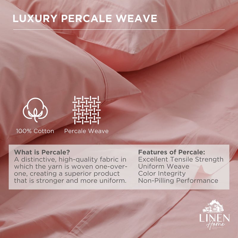 Linen Home 100% Cotton Percale Pillowcases King Size  English Rose  2 Pieces of Pillow Case  Crisp and Cool Strong Bed Linen  20 inches X 40 inches  - Image 2