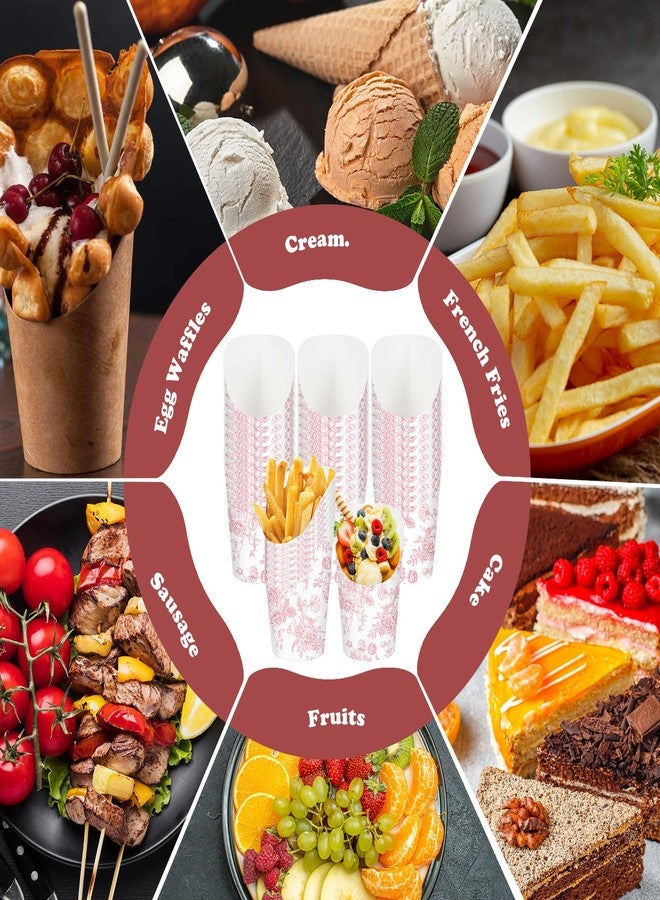 وولاين مجموعة أكواب تقديم الطعام من والين، ٥٠ قطعة، مزينة بنقوش زهور وردية، مع ١٠٠ كيس من أعواد التقديم، سعة ١٤ أونصة، أكواب تقديم مقبلات صينية مزينة بنقوش زهور، حامل بطاطس مقلية، مثالية لحفلات الزفاف وحفلات استقبال المولود الجديد. - Image 5