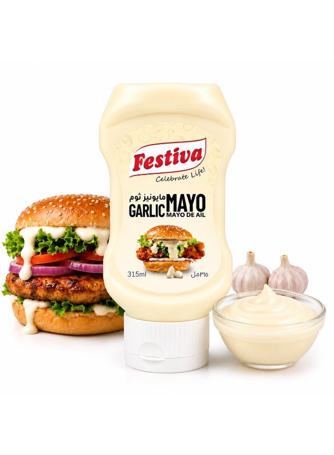 Festiva Garlic Mayonnaise 315ml Squeezy Bottle - Creamy Mayo Sandwich Spread for Burgers, Sandwiches, Wraps and Snacks - Dip and Dressing - Image 1