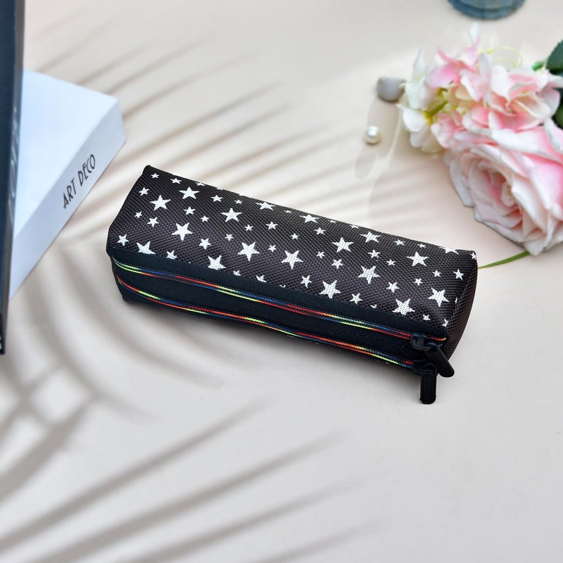 Kuber Industries Makeup Pouch | Rexine Cosmetic Pouch | Jewellery Utility Pouch | Toiletry Pouch for Girls | Travel Makeup Pouch for Girls | Storage Makeup Bag | Star Makeup Pouch | Pack of 2 | Black - Image 2
