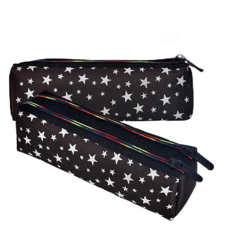 Kuber Industries Makeup Pouch | Rexine Cosmetic Pouch | Jewellery Utility Pouch | Toiletry Pouch for Girls | Travel Makeup Pouch for Girls | Storage Makeup Bag | Star Makeup Pouch | Pack of 2 | Black - Image 1