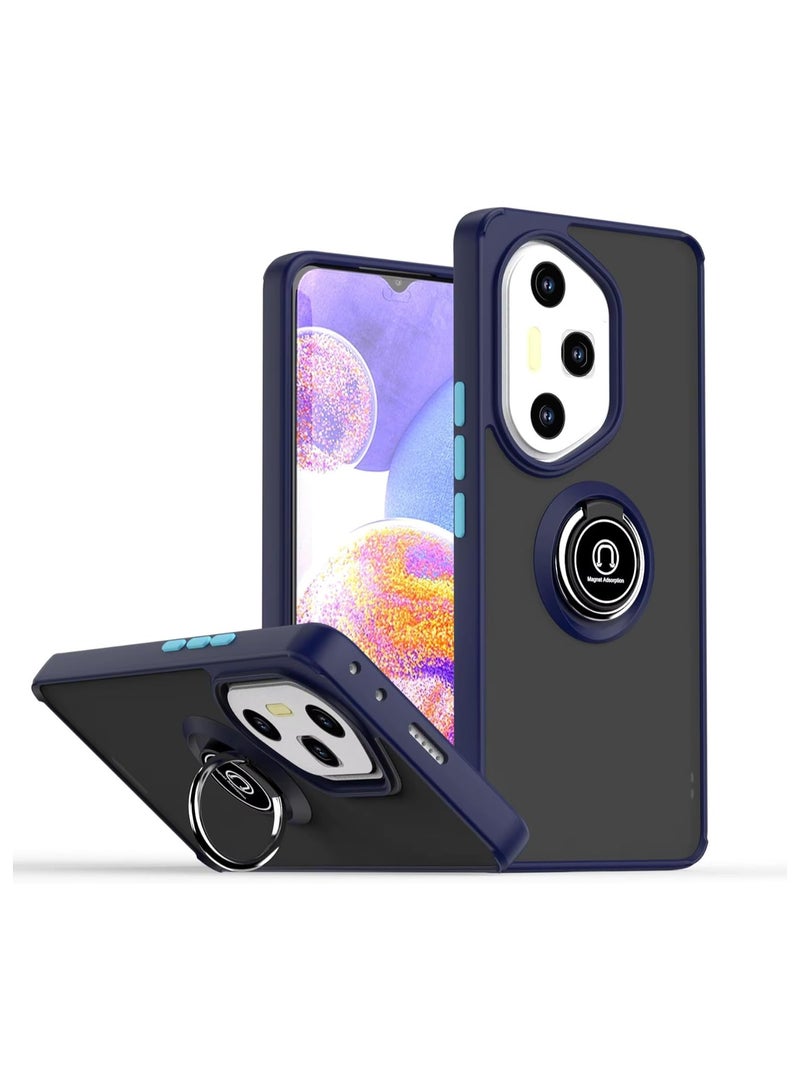 Honor 300 Ultra Case Cover Metal Ring Holder Grip Kickstand Car Magnetic Mount Shockproof Matte Hard Back Bumper Case for Honor 300 Ultra 5G Blue