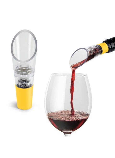 TenTen Labs Wine Aerator Pourer 2pack  Premium Aerating Spout and Decanter Set  No Drip and No Spill  Improve Taste and Smell Immediately  Gift Box Included  Yellow