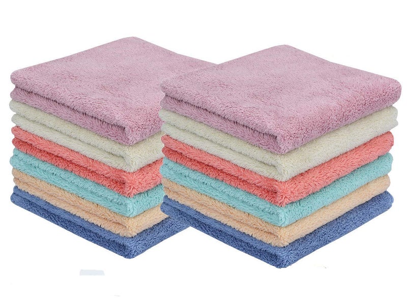 SynSo Microfiber Cleaning Cloth Pack of 12 Dust Cloths MultiFunctional for House Furniture Reusable Clean Rags Kitchen Wipes Dish Cloths Absorbent and Fast Drying 4Colors