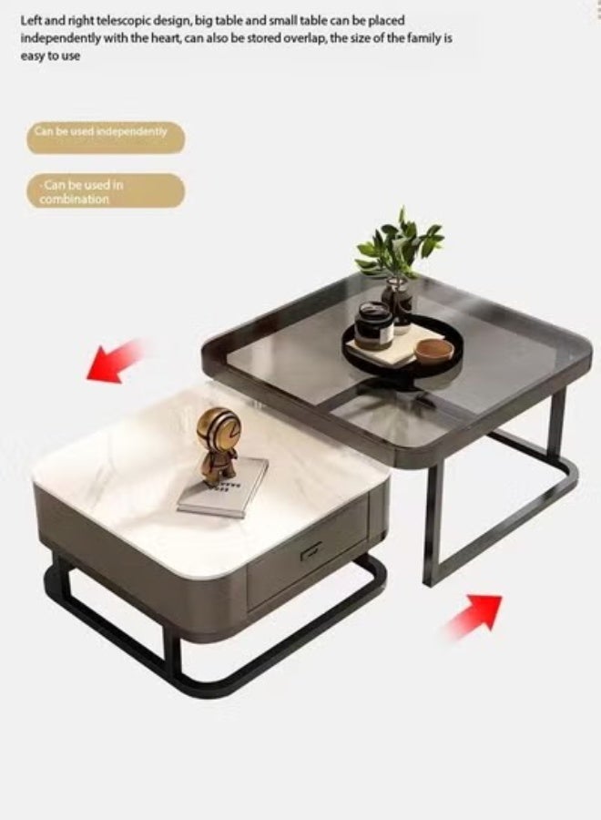 سي آند سي هوم مجموعة من طاولتين قهوة رخامية وزجاجية بإطار معدني طاولات قهوة مربعة مع مساحة تخزين، تصميم حديث سهل التجميع لمكتب غرفة المعيشة، 70 × 70 × 45 و60 × 60 × 38 سم (مجمعة بالكامل) - Image 5