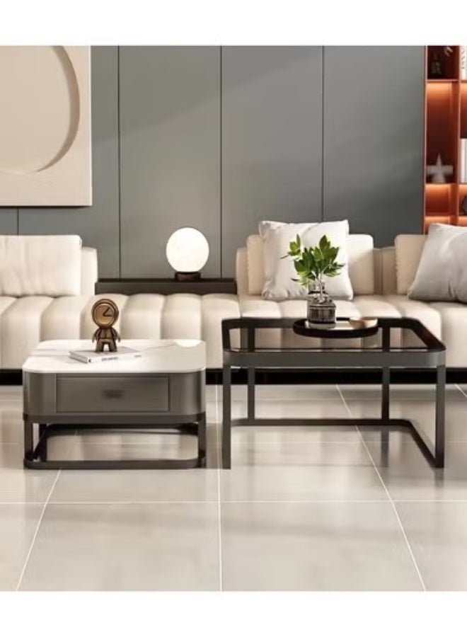 سي آند سي هوم مجموعة من طاولتين قهوة رخامية وزجاجية بإطار معدني طاولات قهوة مربعة مع مساحة تخزين، تصميم حديث سهل التجميع لمكتب غرفة المعيشة، 70 × 70 × 45 و60 × 60 × 38 سم (مجمعة بالكامل) - Image 2