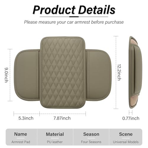 Amiss Car Center Console Cover Upgraded Leather Car Armrest Cushion with 2 Storage Pockets Universal Waterproof Cushion Pad NonSlip Car Interior Accessories Fits Most Sedans SUVs Trucks Beige - Image 3