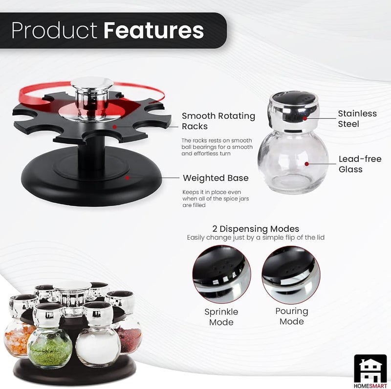 Home Smart HOMESMART PREMIUM Revolving Spice Rack Glass Jar Bottles Set of 7 Spice Jars For Kitchen Organizer And Storage Premium Gift - Image 2