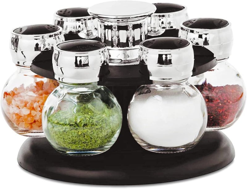 Home Smart HOMESMART PREMIUM Revolving Spice Rack Glass Jar Bottles Set of 7 Spice Jars For Kitchen Organizer And Storage Premium Gift - Image 1