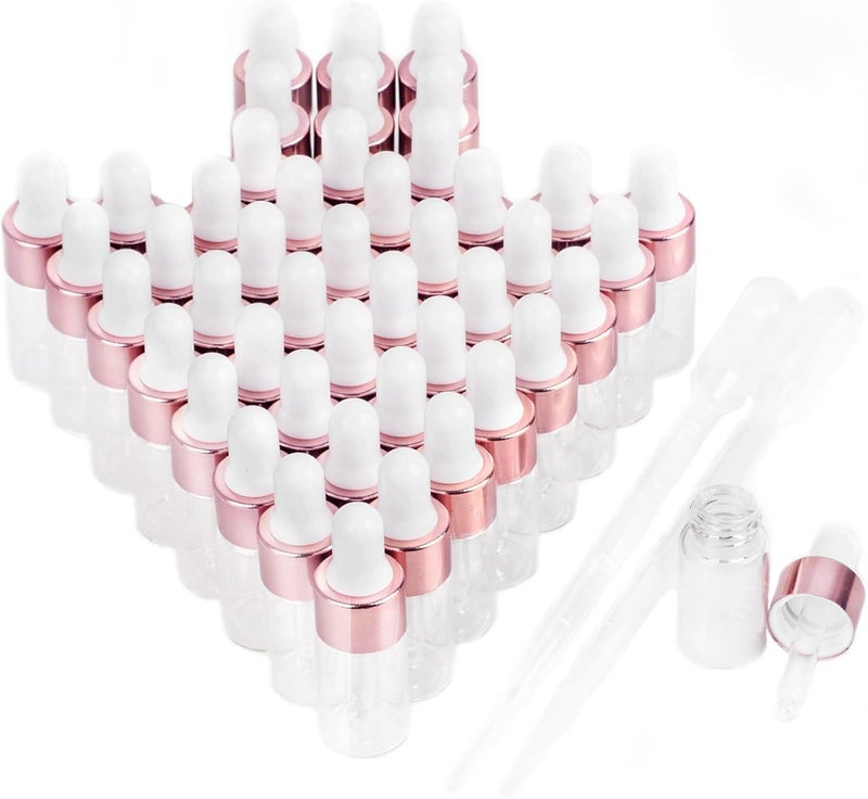 Easeen Sample Dropper Bottles, Mini Dropper Bottles with 2 Pcs Plastic Droppers for Traveling Essential Oils DIY Cosmetic Liquid Sample Perfume, Rose Gold, 3ml-50pcs, Rose Gold - Image 1