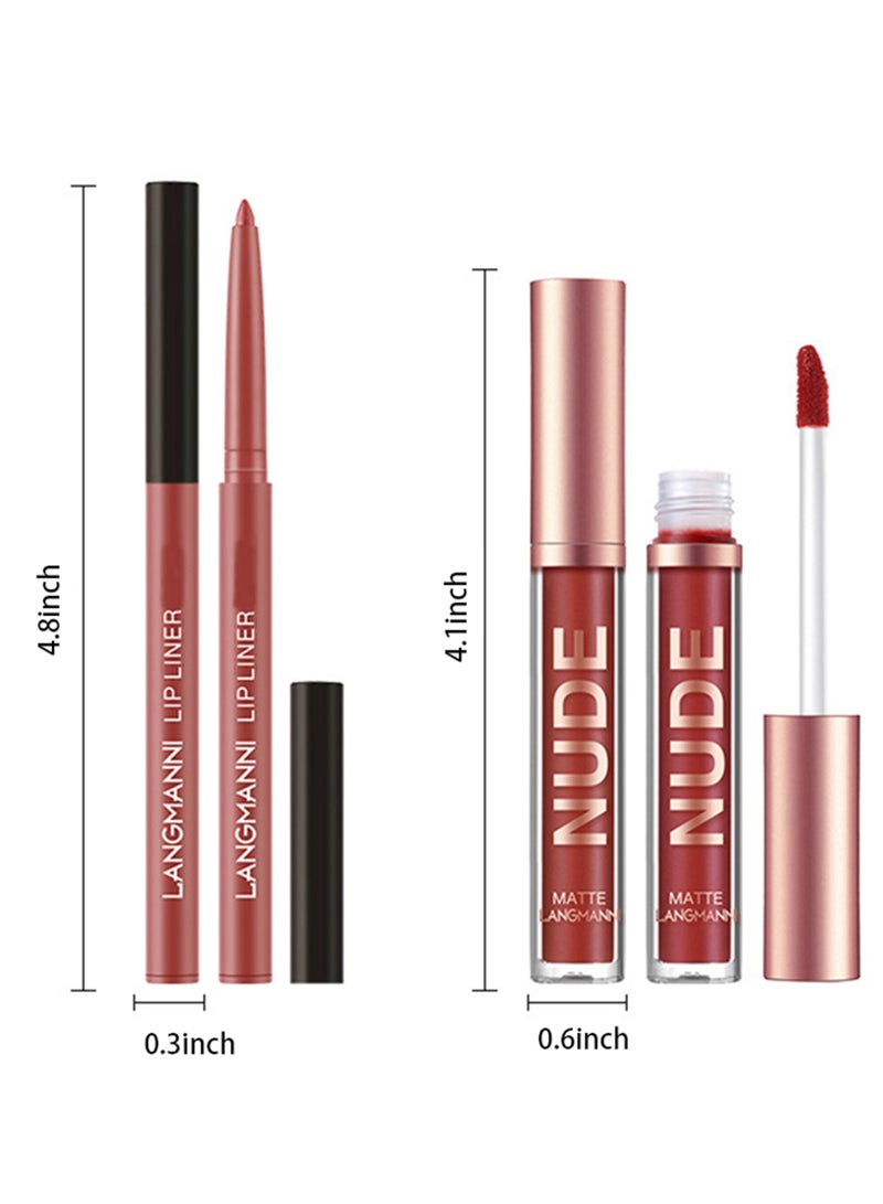 03Langmanni Liquid Lipstick + Lip Liner Pens Set, Waterproof Long Wear Lip Gloss Make up Gift Set