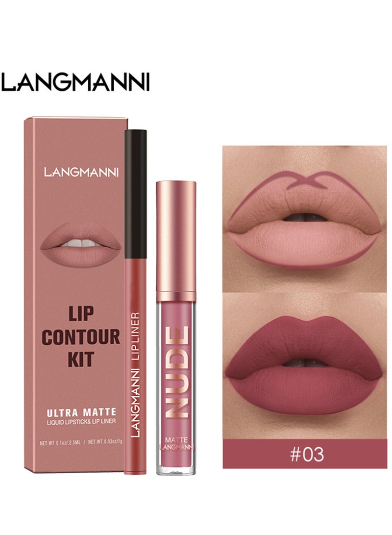 03Langmanni Liquid Lipstick + Lip Liner Pens Set, Waterproof Long Wear Lip Gloss Make up Gift Set