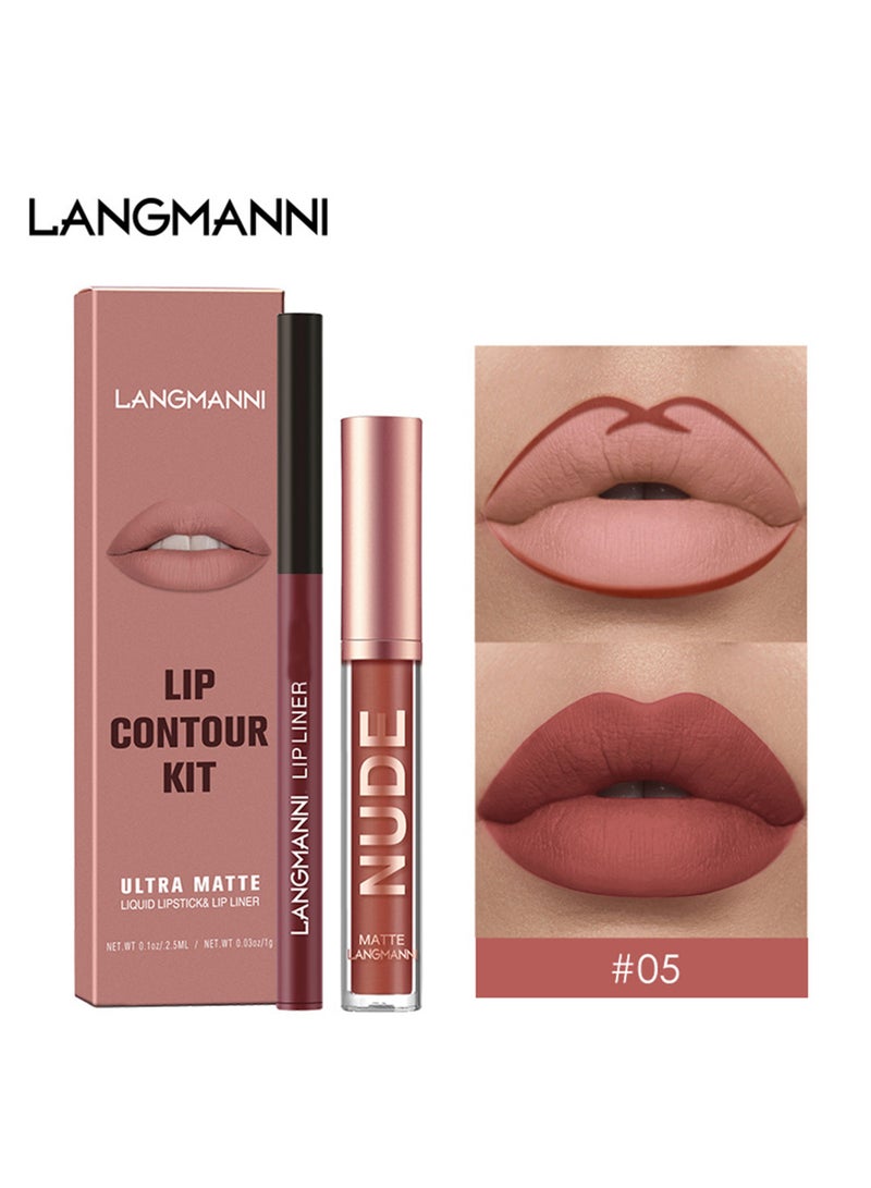 03Langmanni Liquid Lipstick + Lip Liner Pens Set, Waterproof Long Wear Lip Gloss Make up Gift Set
