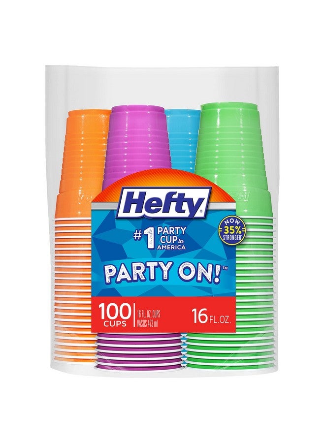 Hefty Party On Disposable Plastic Cups, Assorted, 16 Ounce, 100 Count - Image 1